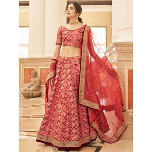 Increíble rojo bordado arte seda desgaste tradicional Lehenga Choli - Product Image 6