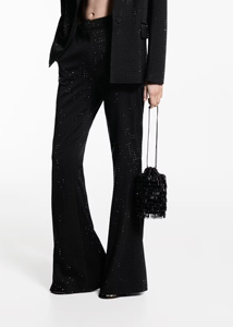 Black Wide Leg Trousers With <b>Sequined</b> Embroidery High Waist Elastic Closure Men's Smart Casual <b>Pants</b> Autumn Style - Product Image 4