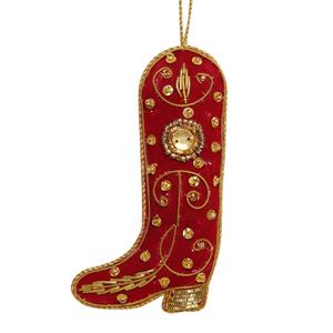 Ornement de Noël en velours satiné brodé personnalisé en gros de 4 pouces avec un motif de chameau et de renne, fabriqué à la main par Brazeal Studio - Product Image 3