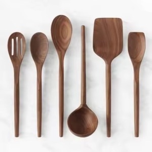 Juego de utensilios de cocina de 6 piezas de nogal oscuro súper popular, espátula ranurada, cucharón, volteador, utensilios de madera para sartén antiadherente, utensilios de chef - Product Image 1