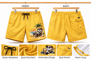 Shorts de Playa de Secado Rápido Personalizados para Hombre con Estampado de Panda de Dibujos Animados, Cintura Elástica, Trajes de Baño, Fabricante de Shorts de Baño al por Mayor OEM - Product Image 5