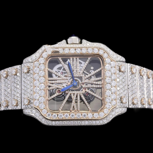 Fully Iced Out Square <b>Skeleton</b> Dial Moissanite Bezel Setting Fashion <b>Watch</b> Hip Hop <b>Man's</b> Made Two Tone Exclusive Diamond <b>Watch</b> - Product Image 5