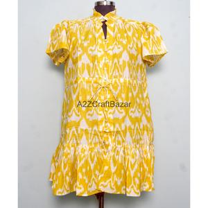 Robe mini pour femme en coton 100% tricoté à la main, moderne, col en V, manches courtes, taille haute, coupe évasée, imprimé floral numérique, lavable - Product Image 2