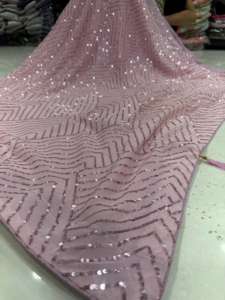 Tissu en soie fine de qualité export, lourd, entièrement brodé de sequins, non cousu, pour blouse et sari - Product Image 6