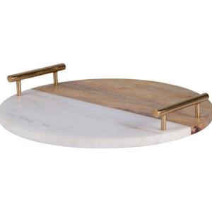 Plateau de bar moderne et créatif en métal avec poignées dorées en bois, design marbre blanc et brun, forme multifonctionnelle pour mariages et Ramadan - Product Image 3