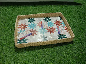 ถาดหวายทรงกลมทำด้วยมือของช่างฝีมือพร้อมตัวฝังมุกหรูหราน้ำหนักเบาชิ้นเสิร์ฟสำหรับการตกแต่งภายในบ้านแบบอินเดียสมัยใหม่ - Product Image 2