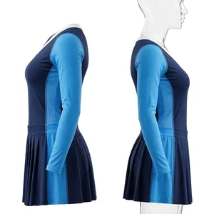 Conjunto de Falda de Tenis Unisex Azul Oscuro y Azul Claro de Manga Larga, Uniforme Deportivo Transpirable de Poliéster con Estampado Digital para Adultos - Product Image 6