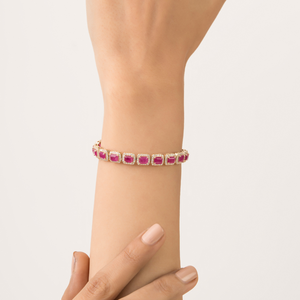 Gorgeous Handmade 100% Genuine <b>Ruby</b> & Diamond 14K Yellow Gold Fine Halo Statement Tennis <b>Bracelet</b> Wedding Party Wear Jewelry - Product Image 6