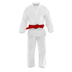 Uniforme d'arts martiaux haute performance, kimono de karaté blanc avec tissu absorbant la transpiration et ceinture rouge durable pour la pratique quotidienne - Product Image 1
