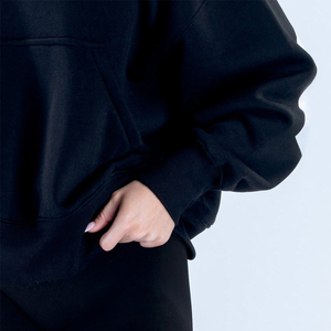 Sudaderas con Capucha para Mujer de Primera Calidad, Color Negro Medianoche, 100% Algodón, Cierre de Cremallera de un Cuarto, Alto GSM, Cómodas, con Cuello Alto - Product Image 5