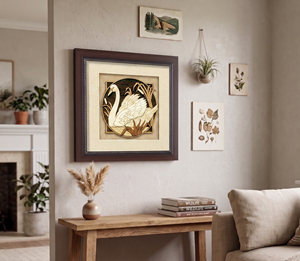 Framed Wooden Carved Swan <b>Wall</b> Art Traditional Decor for Living Room - Product Image 2