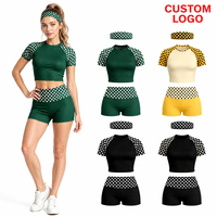 Ensemble 2 pièces décontracté pour femme avec logo personnalisé, haut court à manches raglan à pois et short, coupe ajustée sportive, séchage rapide, polyester, coton, velours, été