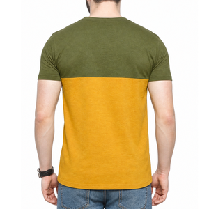 T-shirt homme col V bicolore très demandé, vert olive et jaune, manches courtes - Product Image 4