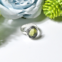 Bague en Moldavite Rosecut Faite à la Main, Plaqué Argent Oxydé, Sertie de Quartz, Style Vintage, Cadeau pour Femme