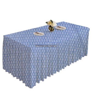 New 100% Cotton <b>Cover</b> Premium Brand Washable Fabric Elegance Weddings Banquet Modern Stylish Block Print Rectangle Pleated <b>Table</b> - Product Image 4