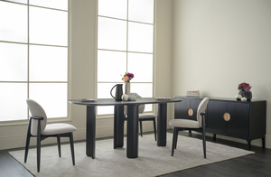 Modern Black Irregular Shape 1800mm Wooden <b>Dining</b> <b>Table</b> with Bentwood Legs Minimalist Design - Product Image 3