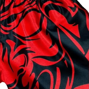 Pantalones Cortos de Boxeo Negros para Hombre con Logotipo Rojo, de Secado Rápido, de Poliéster, para Artes Marciales, Ajuste Regular para Adultos, Estilo con Estampado Frontal - Product Image 5