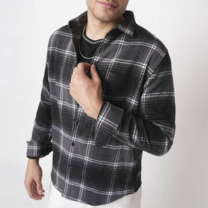 Chemises en flanelle à carreaux épais pour hommes, en coton/polyester et fibre de bambou tricotées, à manches longues et boutonnées, collection Printemps, promotion exceptionnelle - Product Image 2