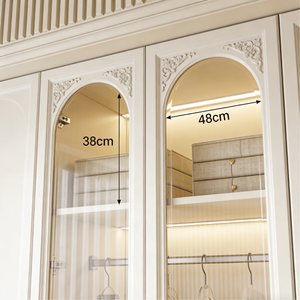 Elegante Armario Moderno de Madera de Caoba con Acabado en Blanco Marfil, Puerta de Vidrio y Dos Cajones, Mueble de Dormitorio de Lujo - Product Image 6