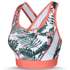 Women's High Support Quick Dry Breathable U-NECK Sports Bra <b>Cross</b> Back Design Coral Trim Spandex/Nylon Workout Yoga <b>Top</b> Fitness - Product Image 2