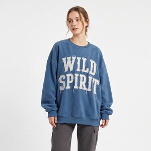 Sudadera Holgada de Cuello Redondo para Mujer, 100% Poliéster, Felpa, Bordado Desgastado, Manga Larga, Estilo Invernal - Product Image 1