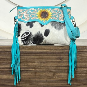 Luxury Handcrafted Tooled Cowhide Leather Fringe Bags Cute Sunflower Design Large Capacity Crossbody Shoulder Handbag for Women - Product Image 1