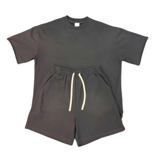 Ensemble d'été décontracté deux pièces pour homme avec logo personnalisé 2026 – Survêtement court délavé à l'acide – Ensemble short et t-shirt à col ras du cou pour l'été - Product Image 6