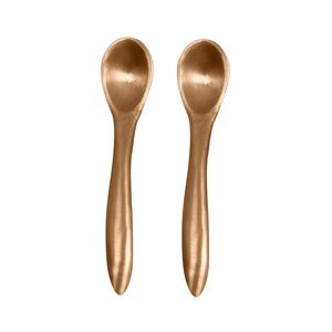 Cuchara de sal Kansa de bronce puro hecha a mano, paquete combinado de 2, vajilla de lujo, utensilios de mesa clásicos dorados pulidos, aptos para uso alimentario. - Product Image 1