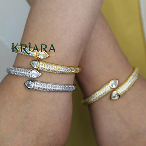 925 <b>Silver</b> Moissanite Cuff <b>Bracelet</b> Pear Cut Channel Setting Luxury Women's Jewelry Gold Plated <b>Bangle</b> - Product Image 2
