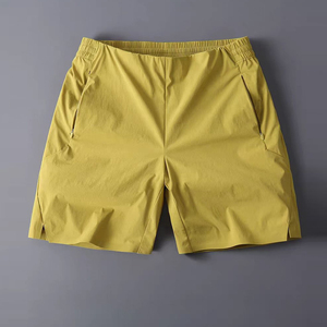 <b>Men's</b> Solid <b>Yellow</b> Polyester Bermuda <b>Shorts</b> Elastic Waist Quick Dry Casual Style - Product Image 1
