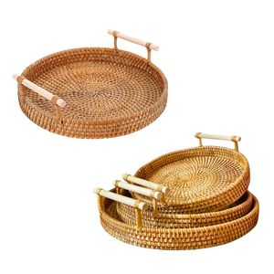 Handwoven RATTAN TRAY FRUIT <b>STORAGE</b> <b>BASKET</b> with Handles Gift, Serving & Home Decor Natural <b>Wicker</b> Serving Tray - Product Image 1
