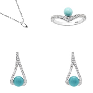 Gorgeous 925 Sterling <b>Silver</b> Micro Pave <b>Ring</b> Earring Necklace Jewelry <b>Sets</b> Natural Turquoise Gemstone & CZ For Gifts Engagements - Product Image 2