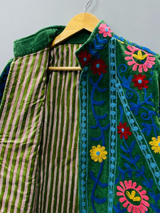 Handmade Velvet Suzani Bomber Jacket Uzbek Floral Embroidery 100% Cotton Velvet Women's All Seasons - Product Image 5