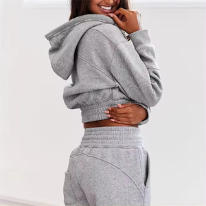 ชุดวอร์มเล่นยิมมีฮู้ด2ชิ้นสำหรับผู้หญิงไซส์พิเศษเครื่องแต่งกายลำลองสีพื้นสำหรับฤดูหนาว - Product Image 6