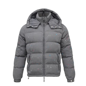 Venta al por mayor de chaqueta PAINT PUFFER personalizable gris invierno con Capucha ajustable Plain Dyed Technics OEM Servicio disponible - Product Image 2
