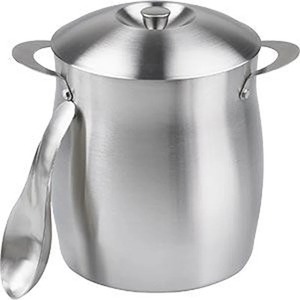Cubo de Hielo Dorado Acanalado con Asas de Anillo, Enfriador de Bebidas Redondo de Metal Pulido, Lujo Moderno - Product Image 1