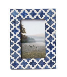 Luxury Bone Inlay Photo <b>Frame</b> Modern Handmade Blue <b>White</b> Eco-Friendly Durable Rectangle Horizontal Tabletop Display - Product Image 2