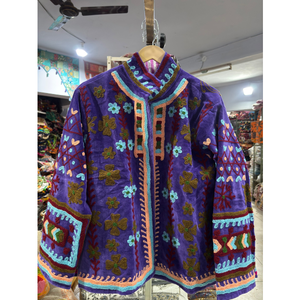 Embellished Suzani Woven <b>Jacket</b> <b>for</b> <b>Women</b> Floral Handmade Embroidered Boho Ethnic Open Front Traditional Designer Outerwear - Product Image 2