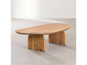 Mesa de Centro Moderna Ovalada de Madera de Mango |   Mesa de Centro Baja Contemporánea |   Mesa Auxiliar de Madera Maciza para Sala de Estar, Comedor y Dormitorio - Product Image 5