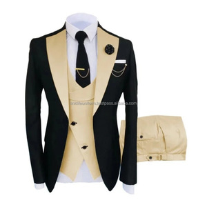 Men Suits 3 Pieces Tailored Best Man Groom Wedding Tuxedo Slim Fit Jacquard Two-color Blazer Jacket Vest Pants Tuxedo Clothing - Product Image 3