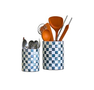 Porte-ustensiles écologique en coquille de Capiz à motif damier, style rustique, pour comptoir de cuisine, organisateur de couverts et support de rangement - Product Image 1