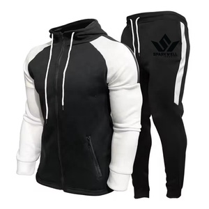 Men's Black White Hooded Tracksuit Set Full Zip <b>Hoodie</b> and Jogger Pants Color Block Casual Sportswear for Autumn - Product Image 5
