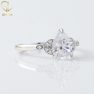 Vintage Style Pear Cut Moissanite Engagement <b>Ring</b>, Leaf Inspired <b>Split</b> Shank <b>Ring</b> for Women, Anniversary Gift - Product Image 3