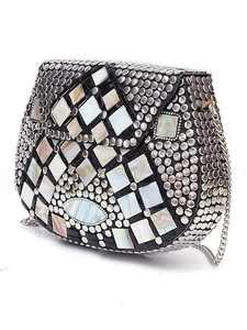 Stone Clutch <b>Bag</b> with Metal <b>Silver</b> <b>Evening</b> Ready to Ship Fashionable Resin Brass Mosaic Zipper Closure - Product Image 5