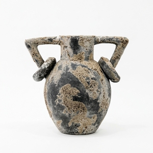 Apuntar Rustic Distressed Charcoal Grey <b>Ceramic</b> Amphora <b>Vase</b> Handcrafted Earthenware Ring Handle Jar Decorative Tabletop <b>Vase</b> - Product Image 1