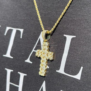 Colgante Cruzado de Moissanita Iced Out con Diamantes, Plata de Ley 925 Bañada en Rodio, Estilo Cadena Cubana, Joyería Hip Hop para Fiesta - Product Image 3