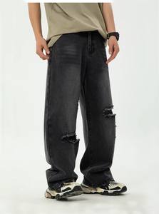 Jeans baggy vintage pour homme, style rétro, délavé, effet usé, streetwear Y2K, coupe ample, jambe droite, denim en coton, logo personnalisé ODM - Product Image 6