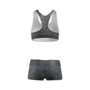 Ensemble de yoga 2 pièces en tissu intelligent, taille mi-haute, avec haut court à encolure dégagée et short, en Spandex/Nylon, extensible dans les quatre sens, respirant et à séchage rapide - Product Image 2
