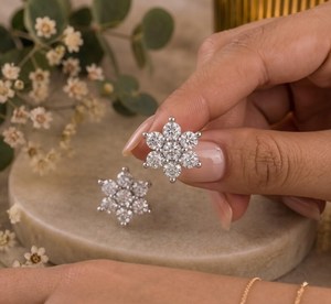 Flowers Style 925 Sterling Silver Classic Round Cut Moissanite Stud <b>Earrings</b> With Rhodium Plating for Partners Gift Her - Product Image 2