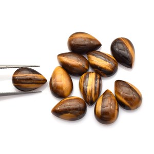 Lot en gros de cabochons en œil de tigre naturel 5x7mm, forme poire, dos plat, calibrés, pierres précieuses en vrac pour la fabrication de bijoux - Product Image 2